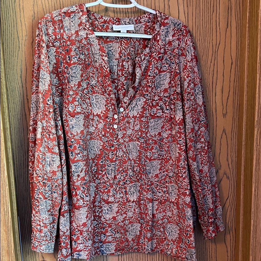 J. Jill Red and White Patterned Blouse